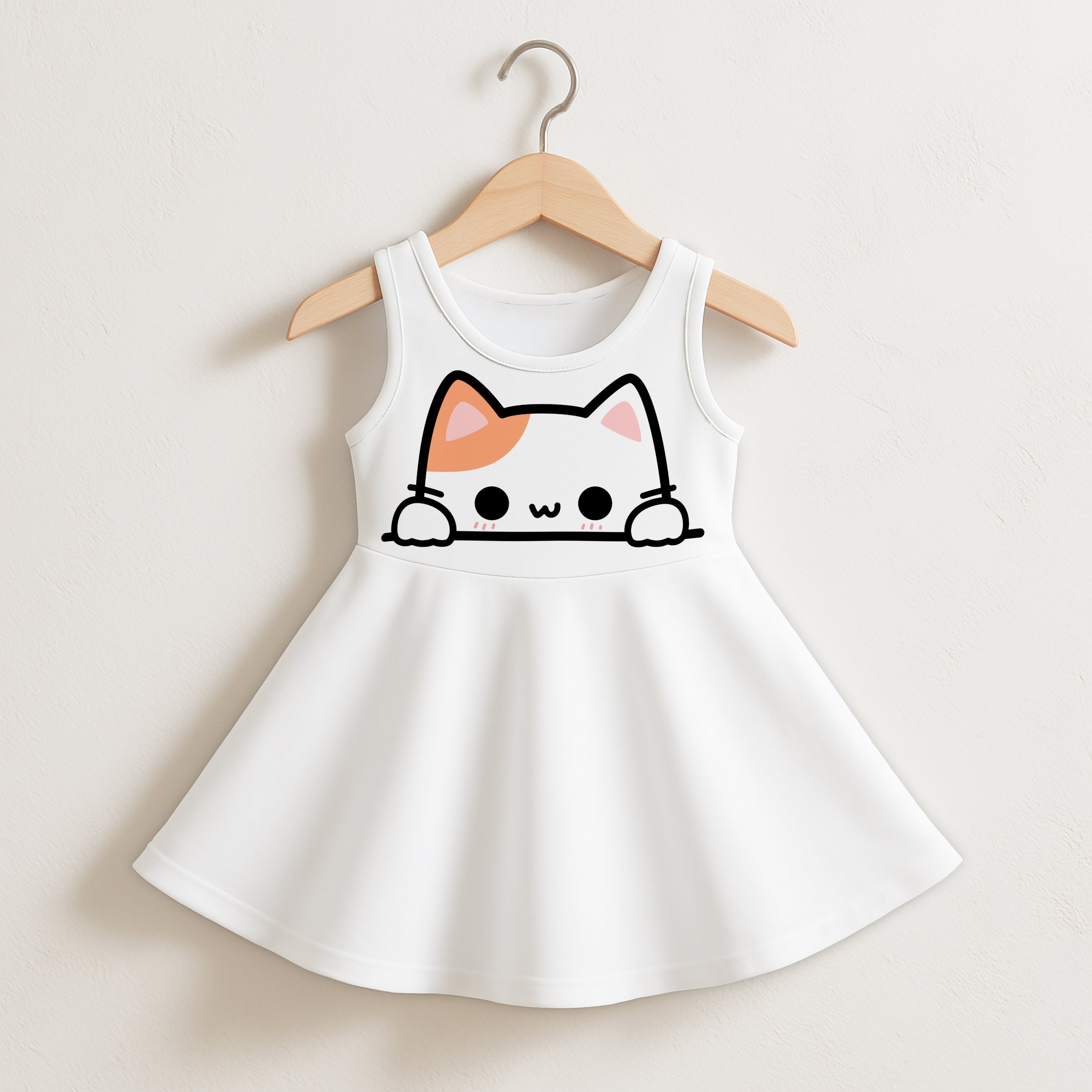 Girls Peeking Cat Sleeveless Dress
