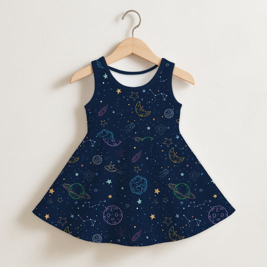 Girls Colorful Galaxy Space Sleeveless Dress