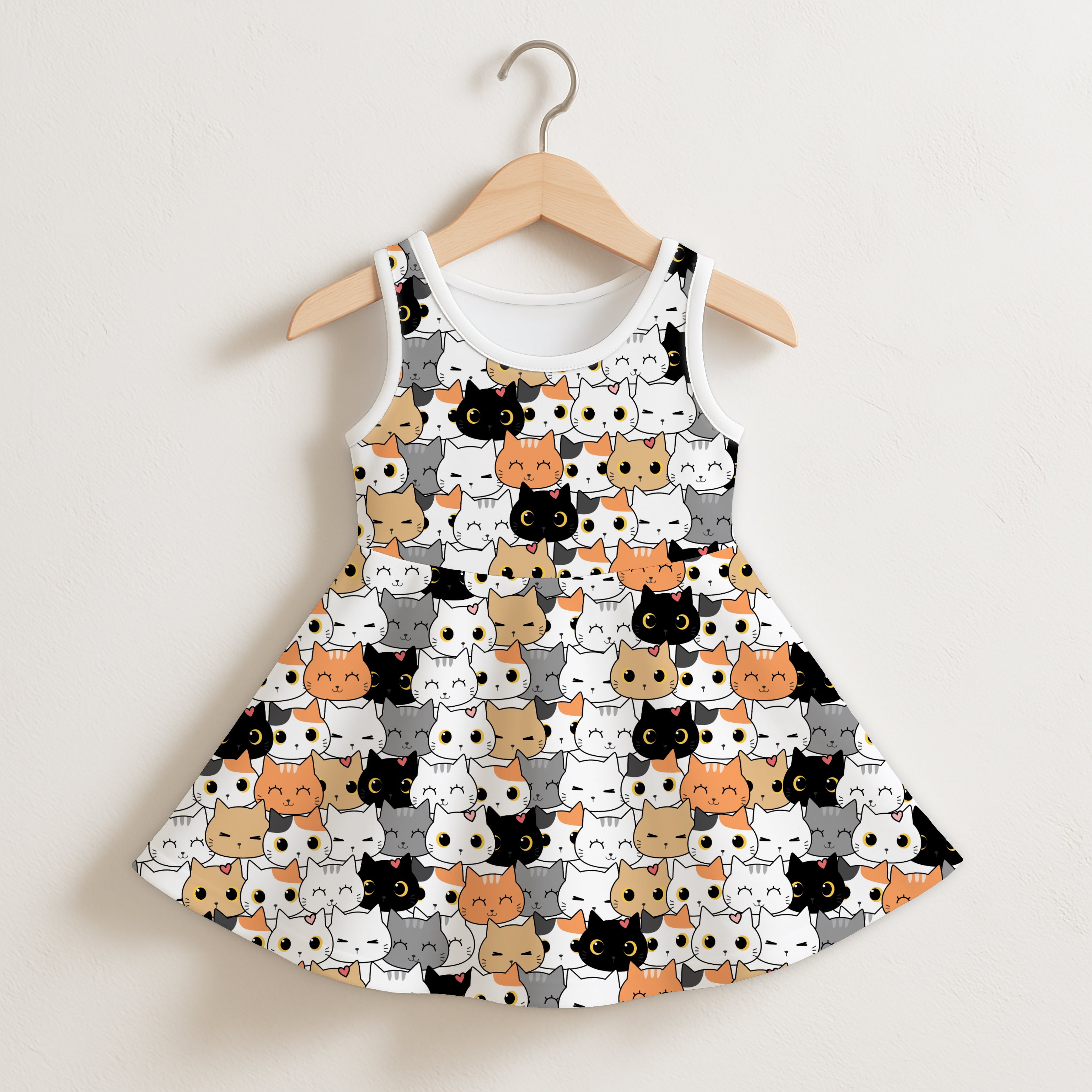 Girls Cat Face Sleeveless Dress