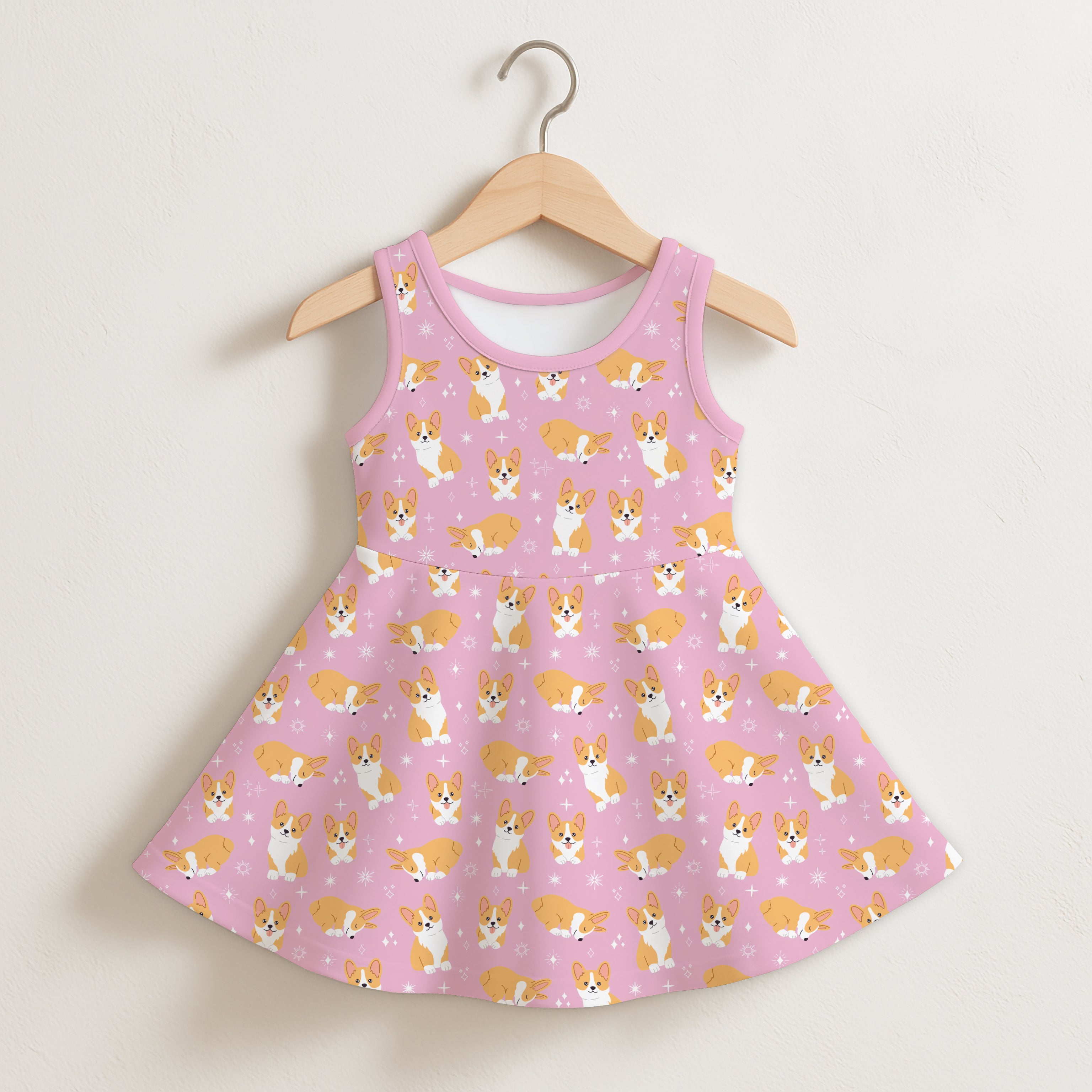 Girls Pink Corgi Dog Sleeveless Dress