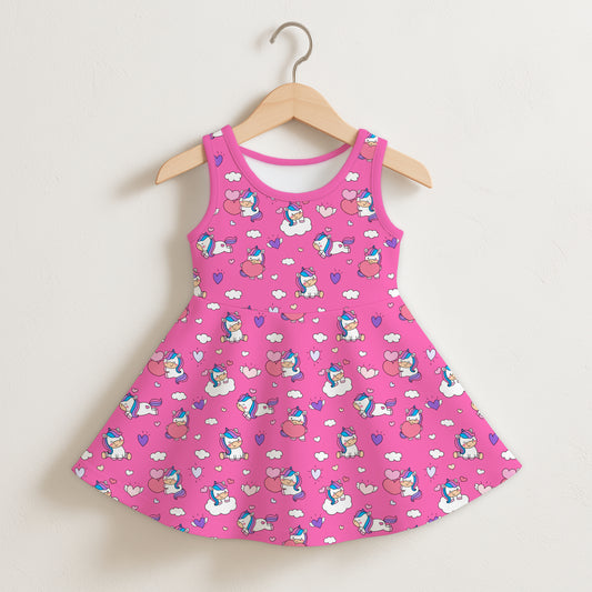 Girls Unicorn Hearts Sleeveless Dress