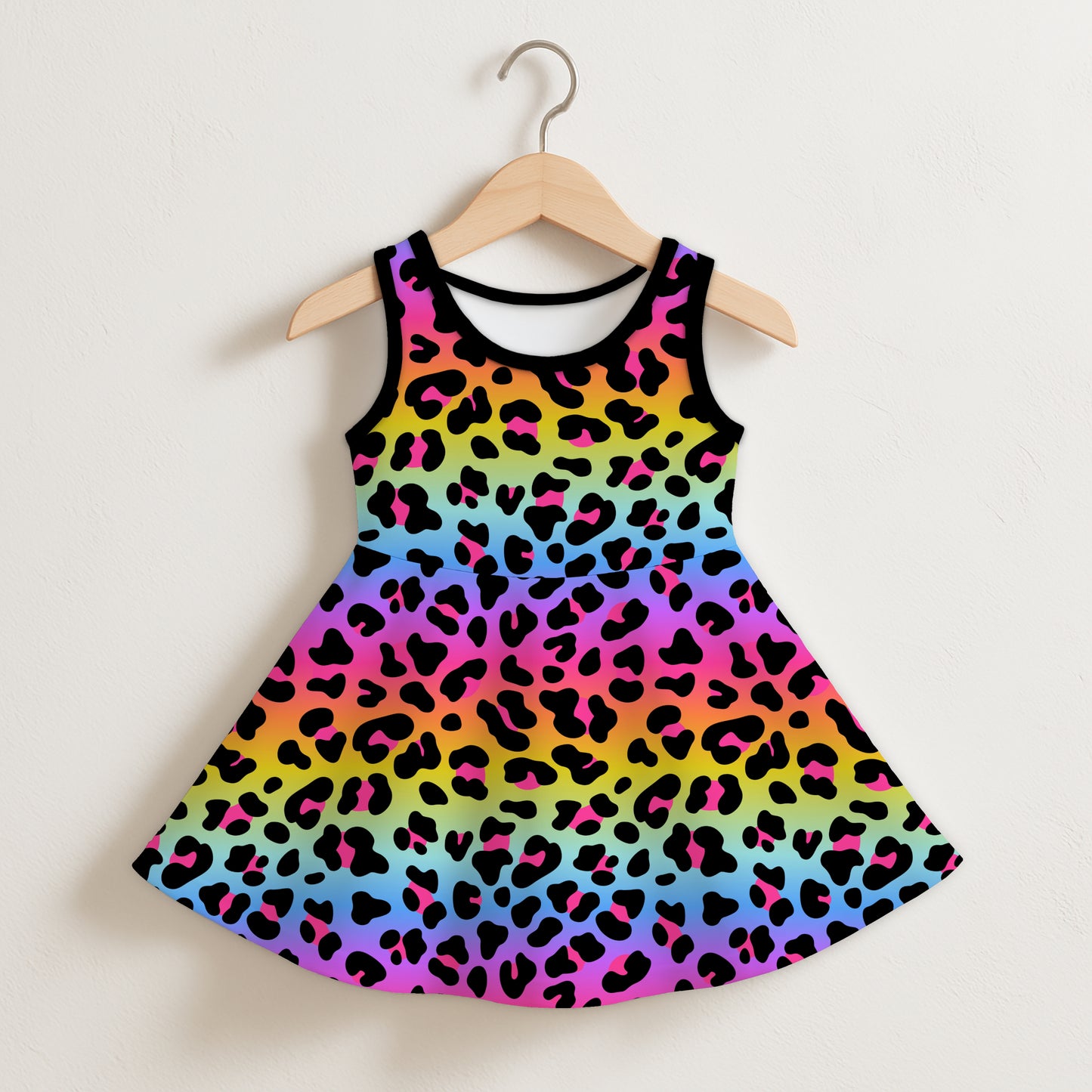 Girls Rainbow Leopard Sleeveless Dress