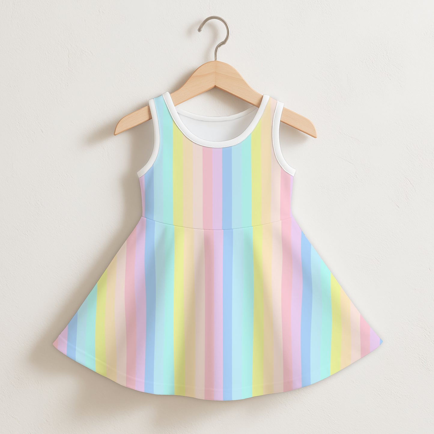 Girls Striped Pastel Rainbow Sleeveless Dress