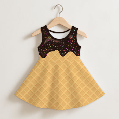 Girls Chocolate Ice Cream Cone Sleeveless Dress