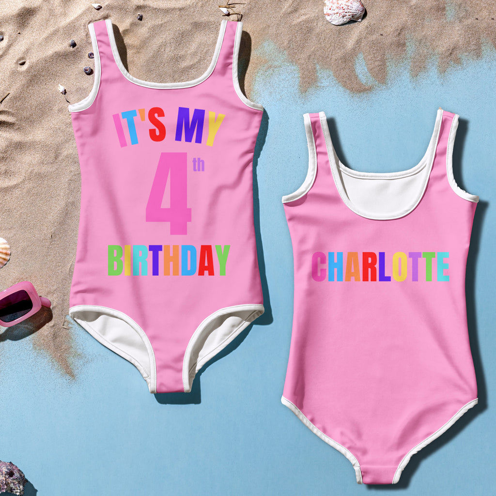 Personalized It's My Birthday Swimsuit - Custom Age & Name On Back For Girls