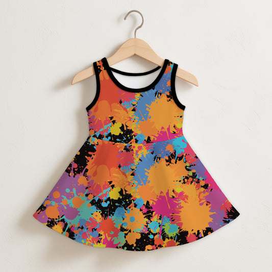Girls Rainbow Paint Splatter Sleeveless Dress