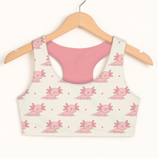 Girls Pink Axolotl Pattern Sports Bra