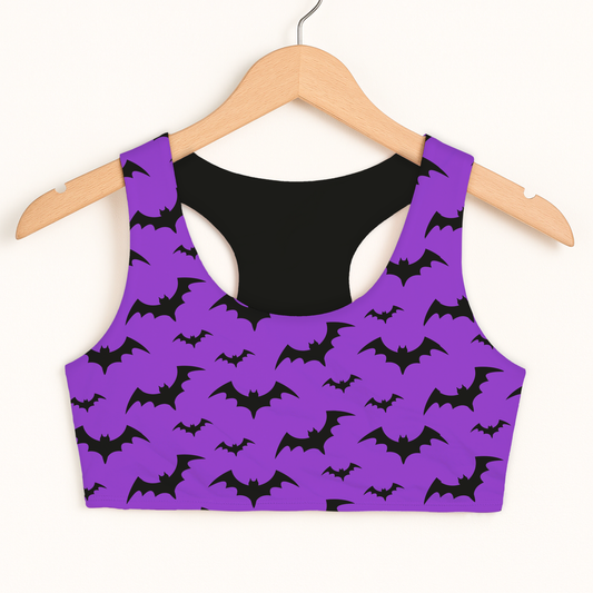 Girls Purple Bats Halloween Sports Bra