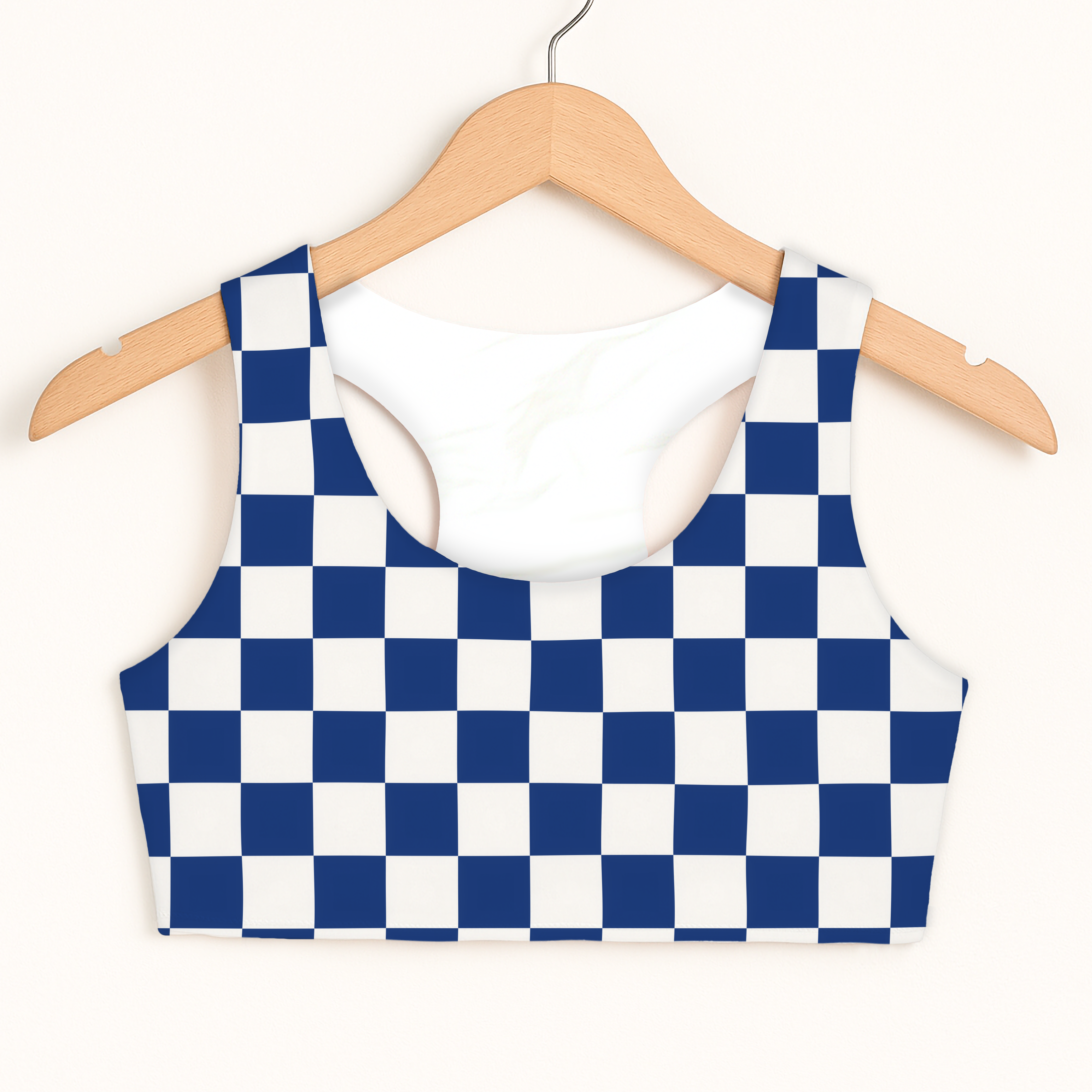 Girls Blue Checkered Sports Bra - Quick Drying, Double Layered Comfort