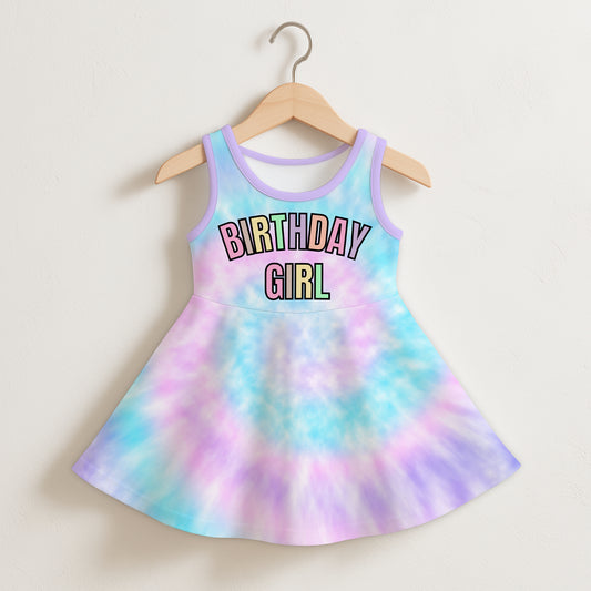 Girls Birthday Girl Pastel Tie Dye Sleeveless Dress
