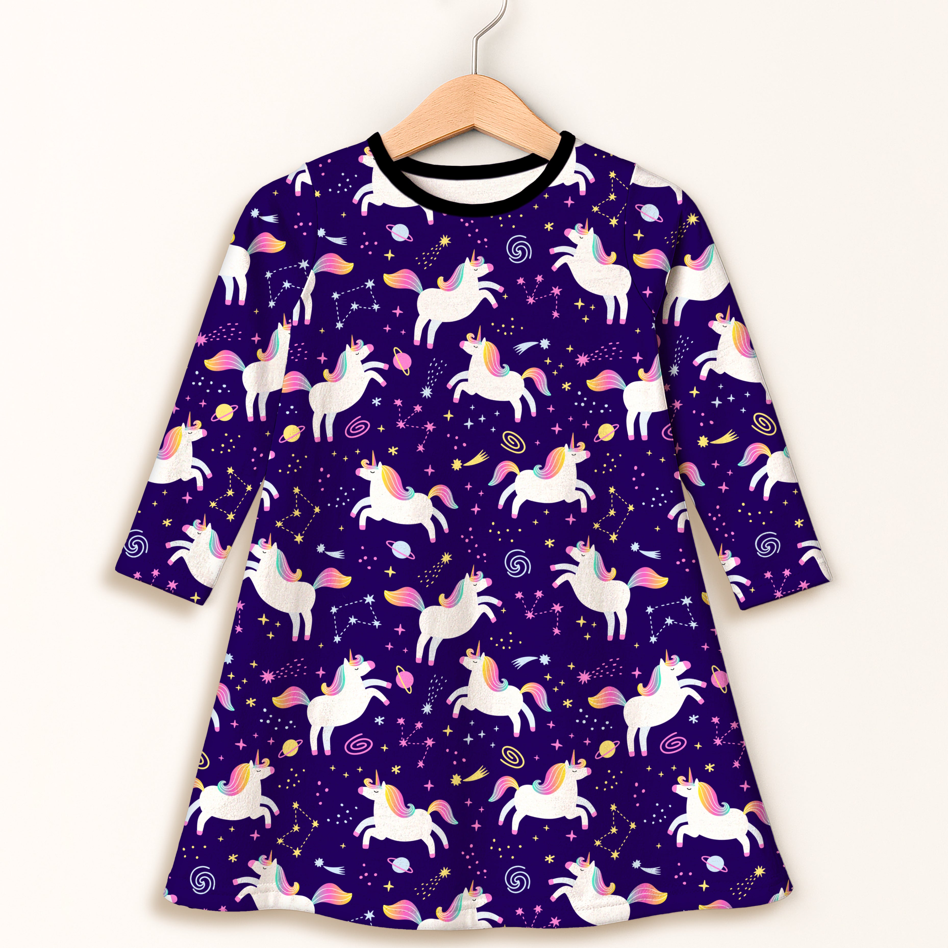 Girls Unicorn Galaxy Long Sleeve Dress