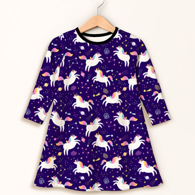 Girls Unicorn Galaxy Long Sleeve Dress