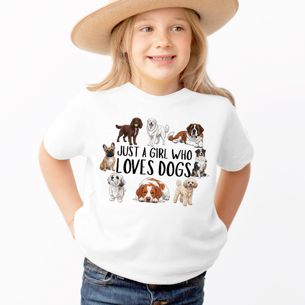 Girls 'Just a Girl Who Loves Dogs' Dog Graphic T-Shirt - Soft Lightweight Cotton Tee