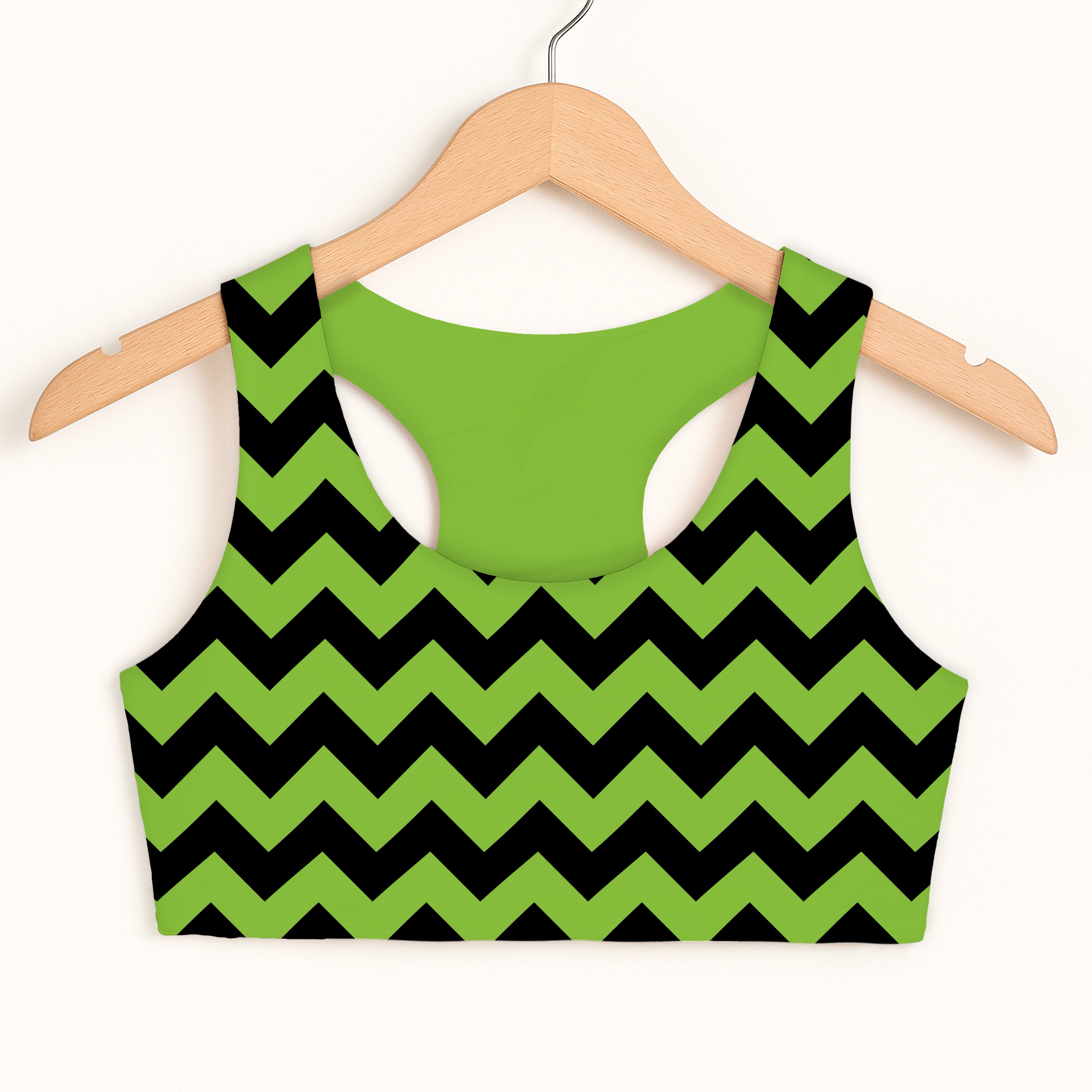 Girls Green & Black Chevron Halloween Sports Bra - Quick Drying, Double Layered Comfort