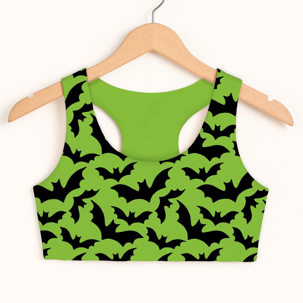 Girls Green Halloween Bats Sports Bra - Quick Drying, Double Layered Comfort
