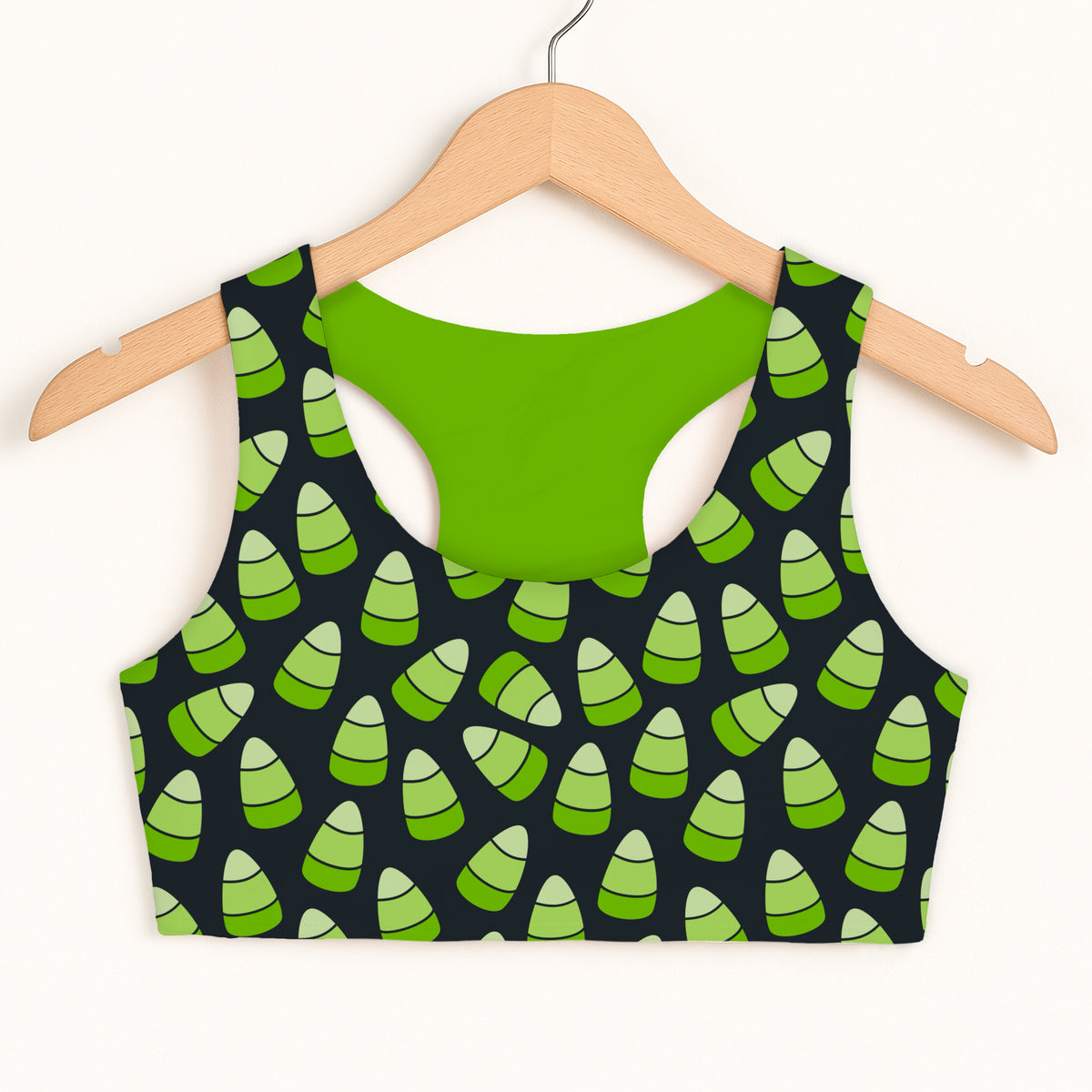 Girls Green Candy Corn Sports Bra - Quick Drying, Double Layered Comfort