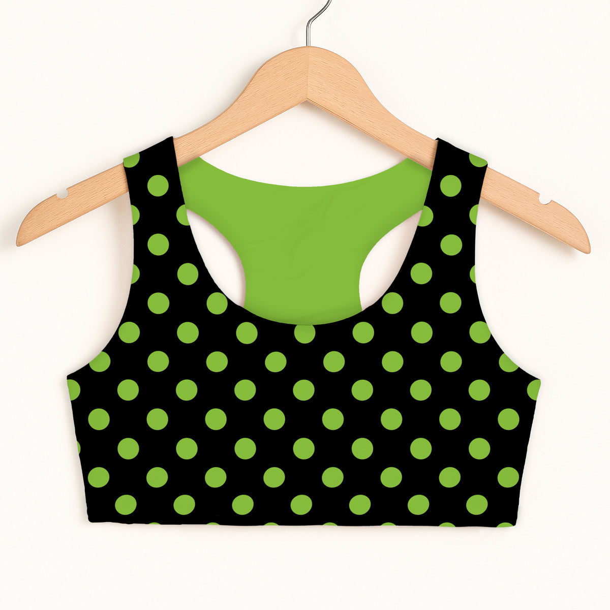 Girls Green Halloween Polka Dot Sports Bra - Quick Drying, Double Layered Comfort