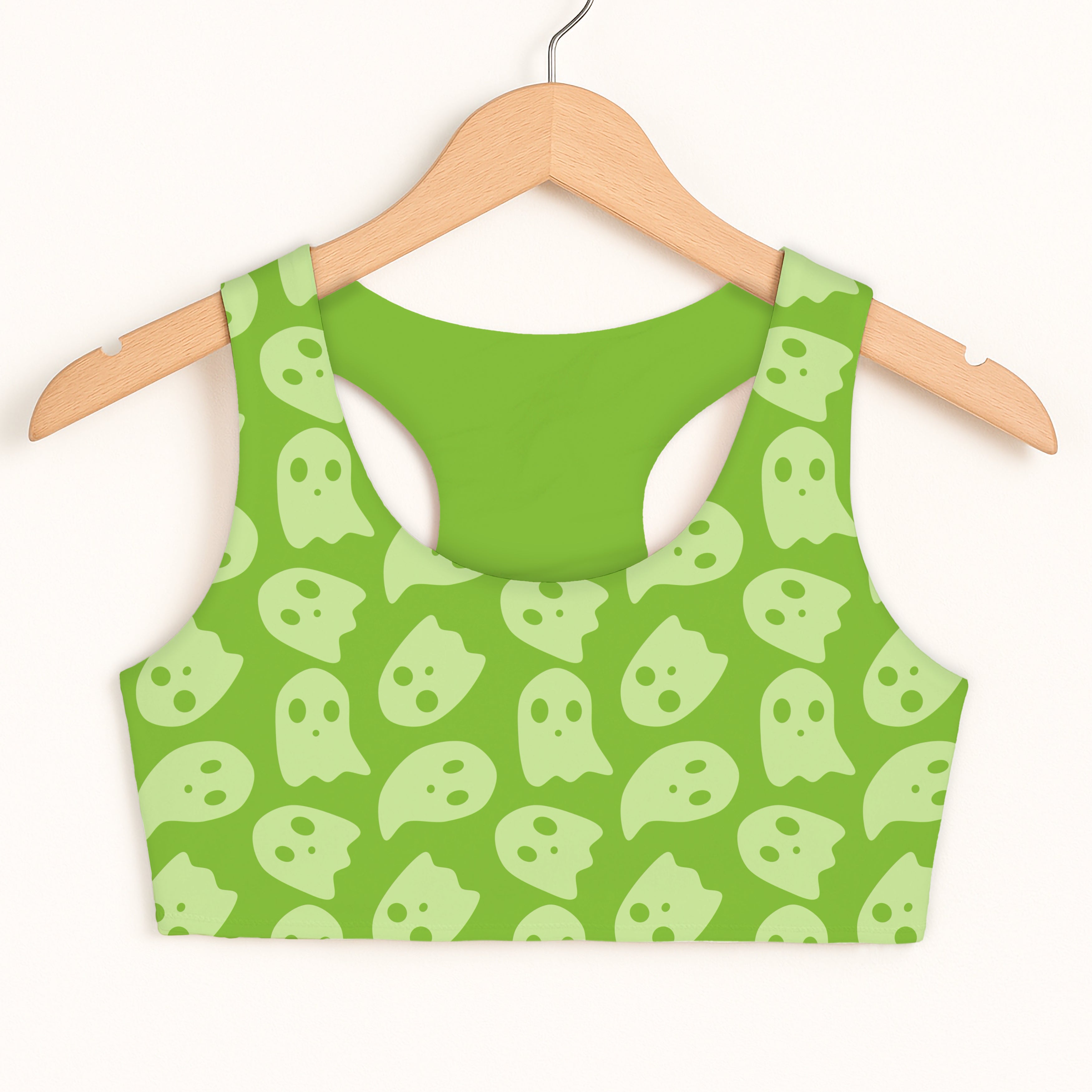 Girls Green Ghost Sports Bra - Quick Drying, Double Layered Comfort