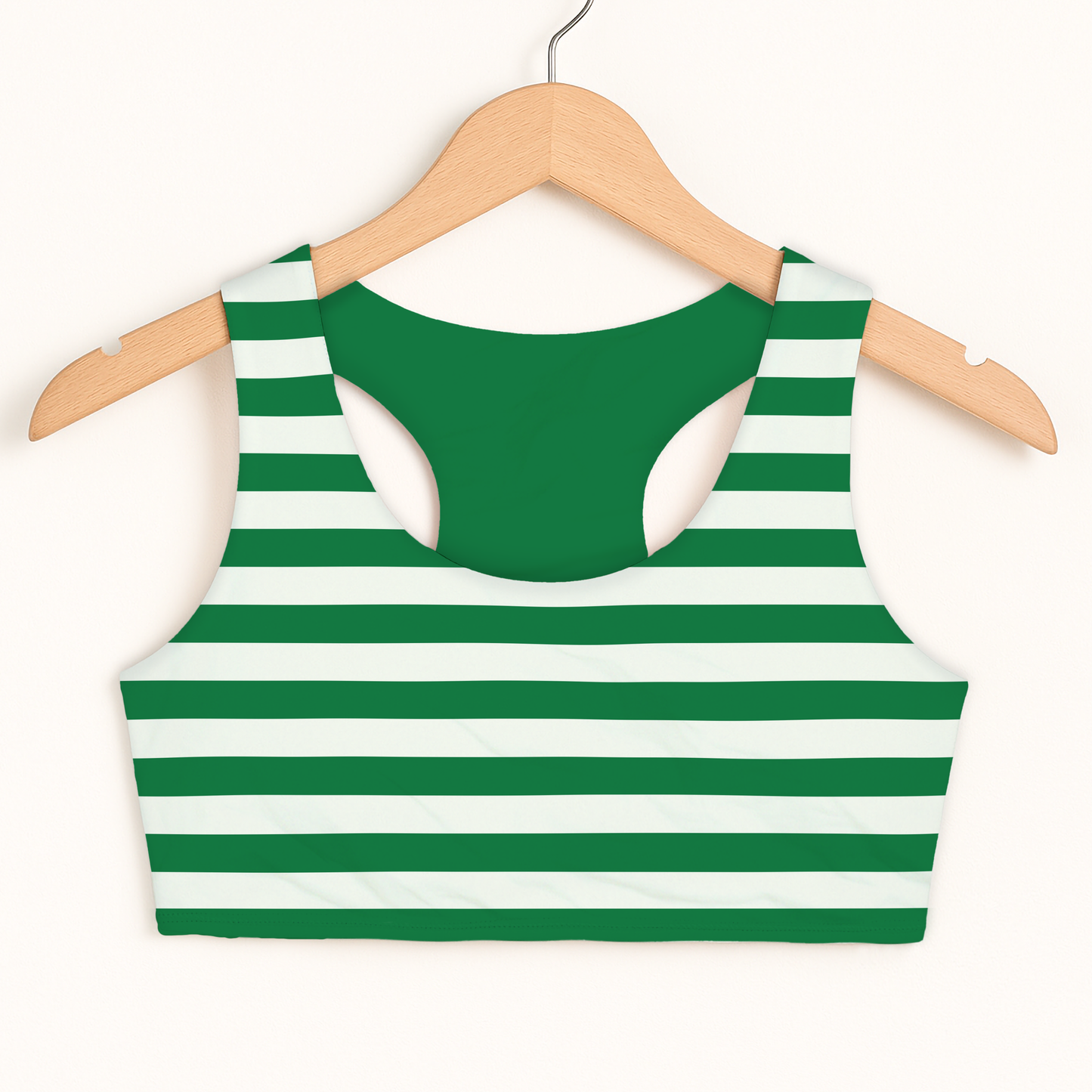 Girls Green Striped Christmas Sports Bra