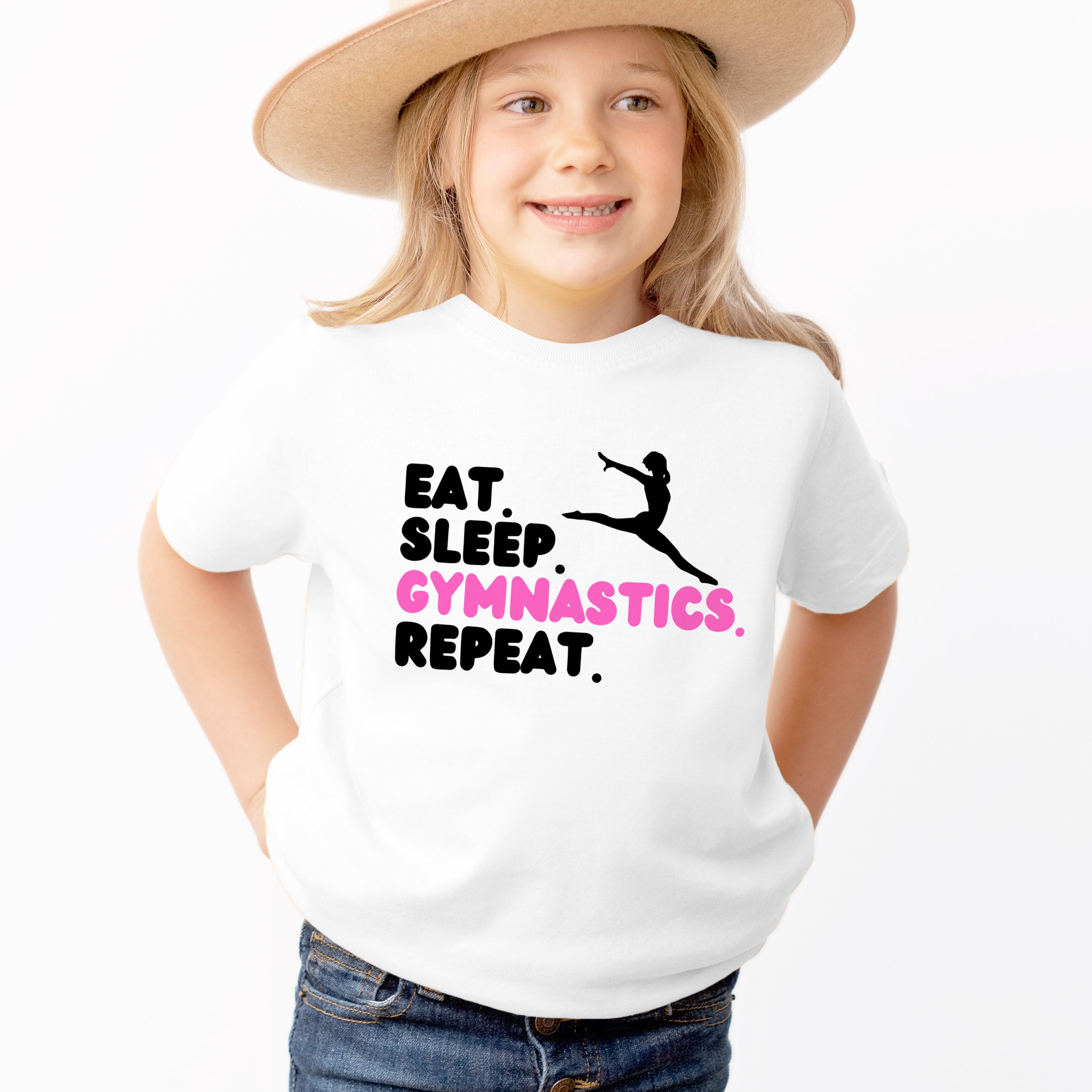 Girls Eat Sleep Gymnastics Repeat T-Shirt - Soft Lightweight Cotton Tee