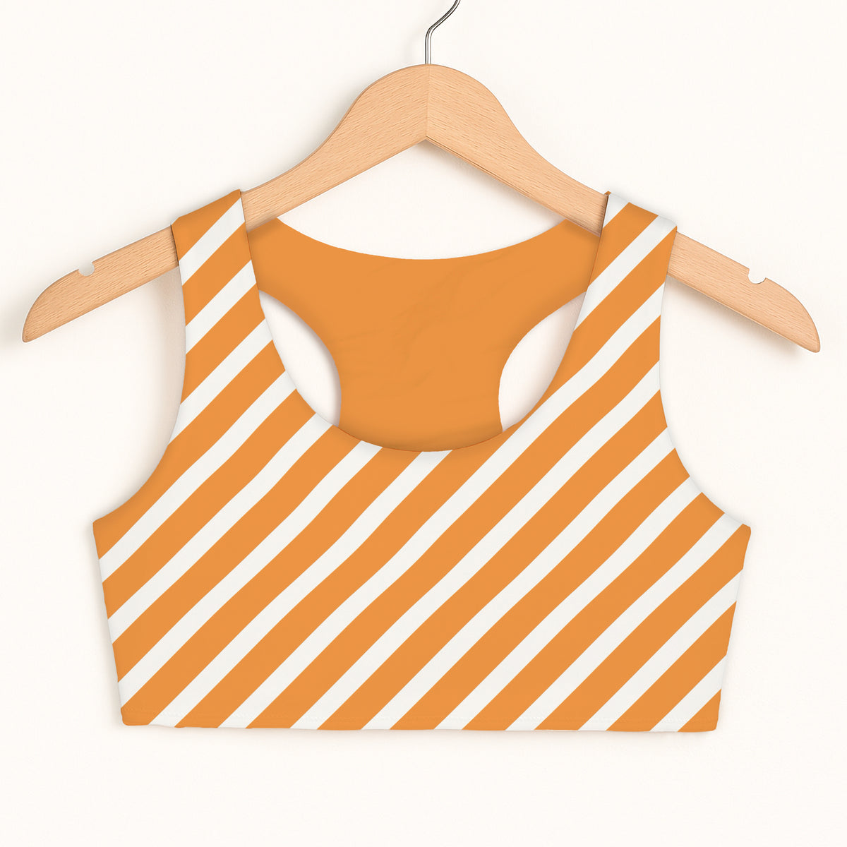 Girls Orange & White Diagonal Striped Halloween Sports Bra - Quick Drying, Double Layered Comfort