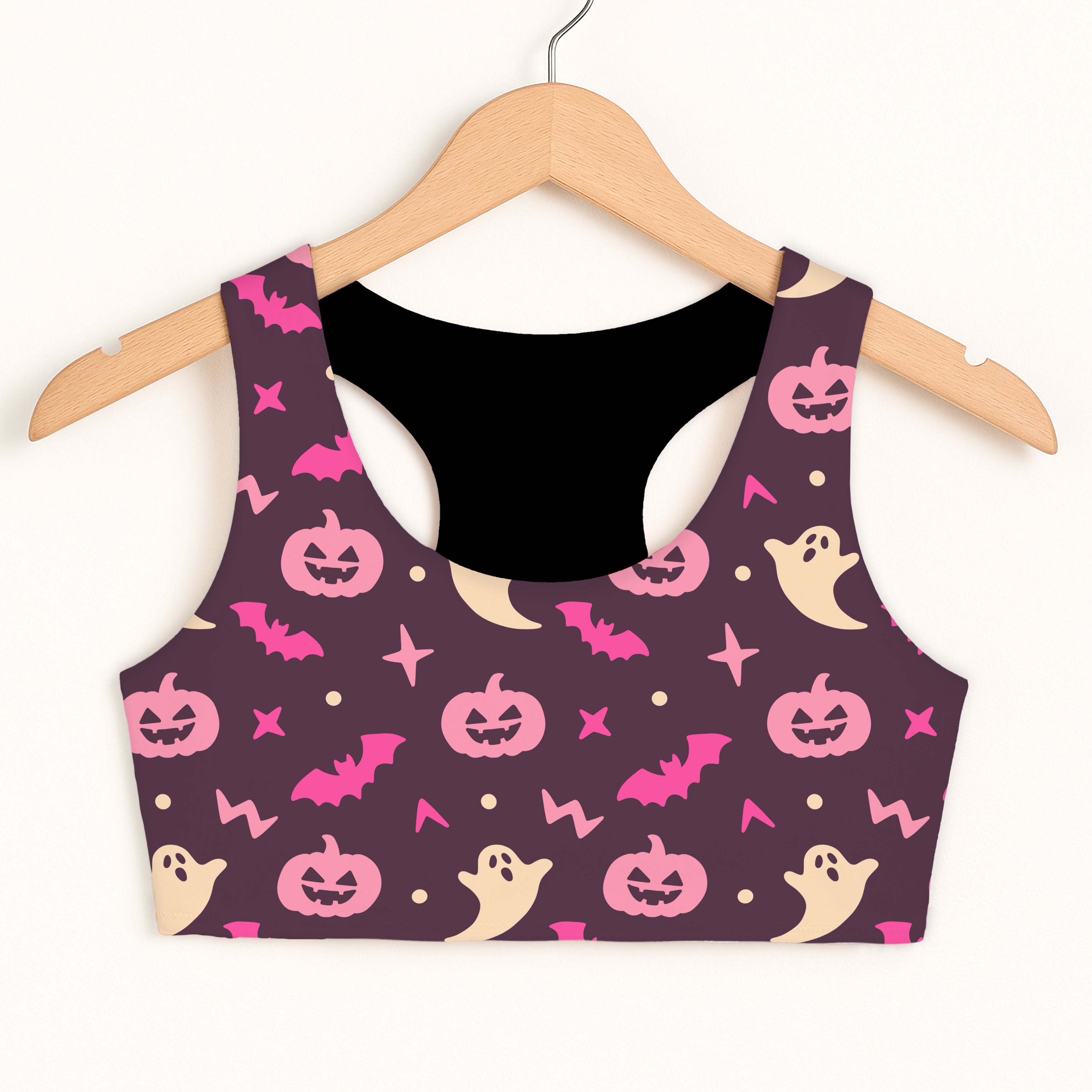 Girls Pink & Purple Halloween Sports Bra - Quick Drying, Double Layered Comfort