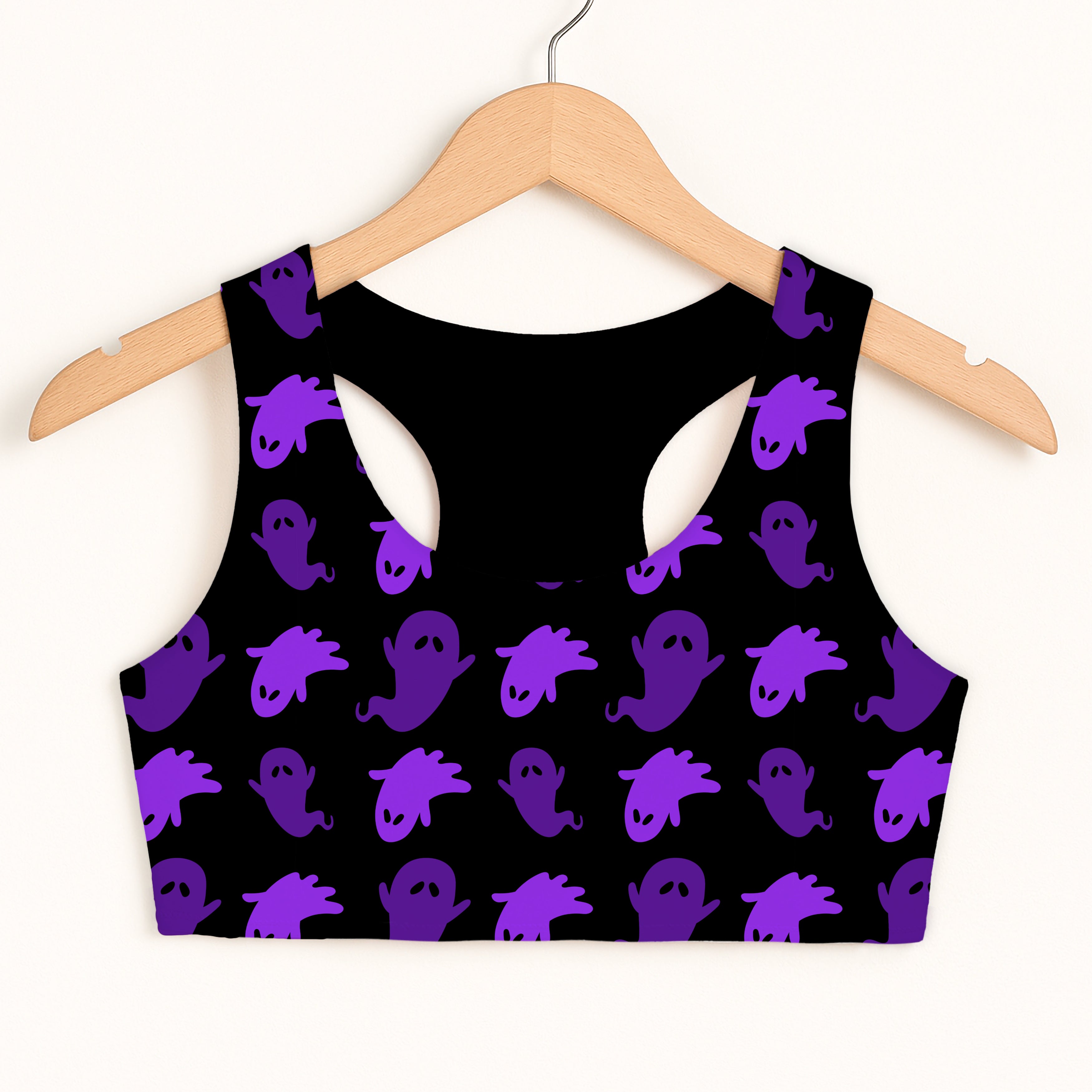 Girls Purple Ghost Sports Bra - Quick Drying, Double Layered Comfort