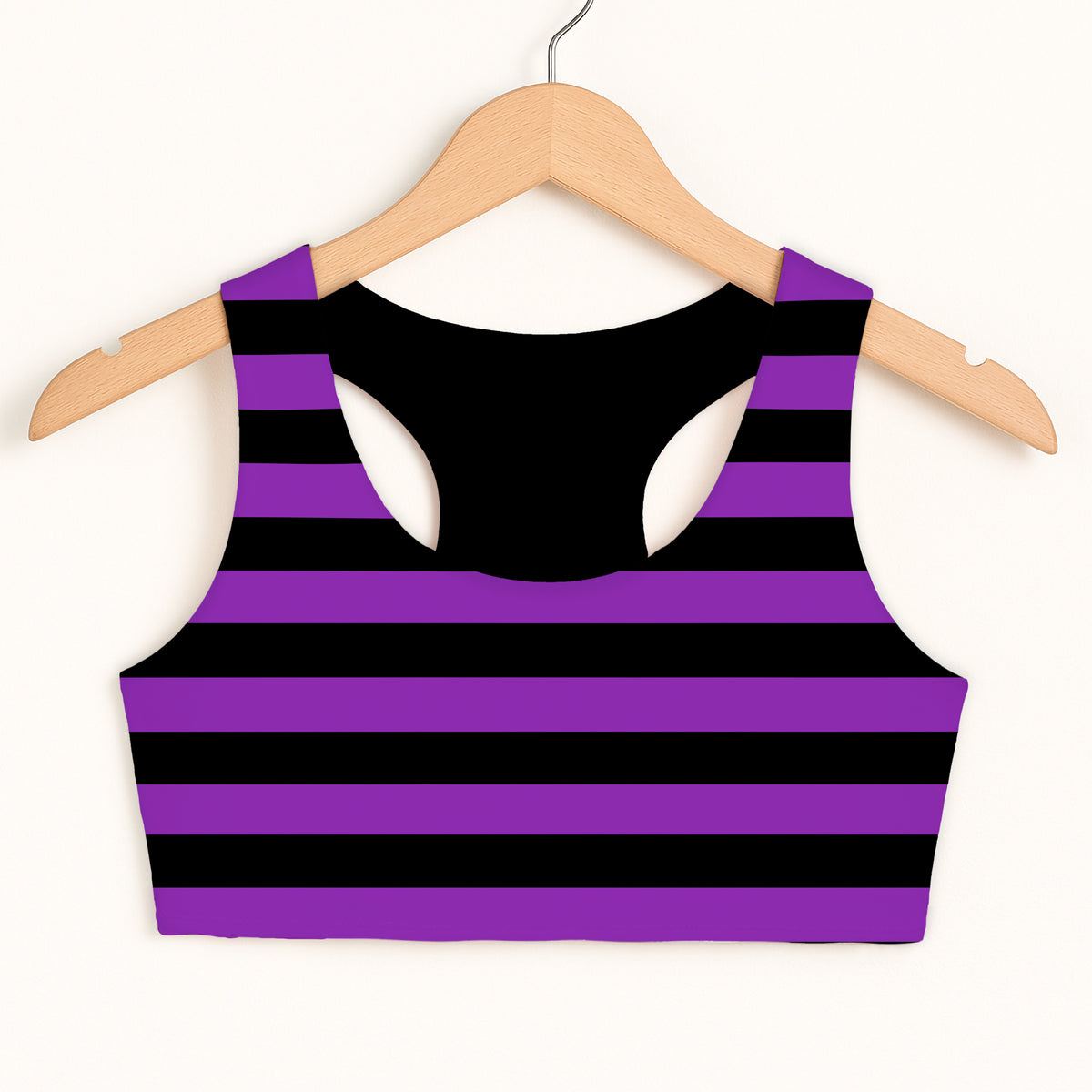 Girls Purple & Black Halloween Sports Bra - Quick Drying, Double Layered Comfort