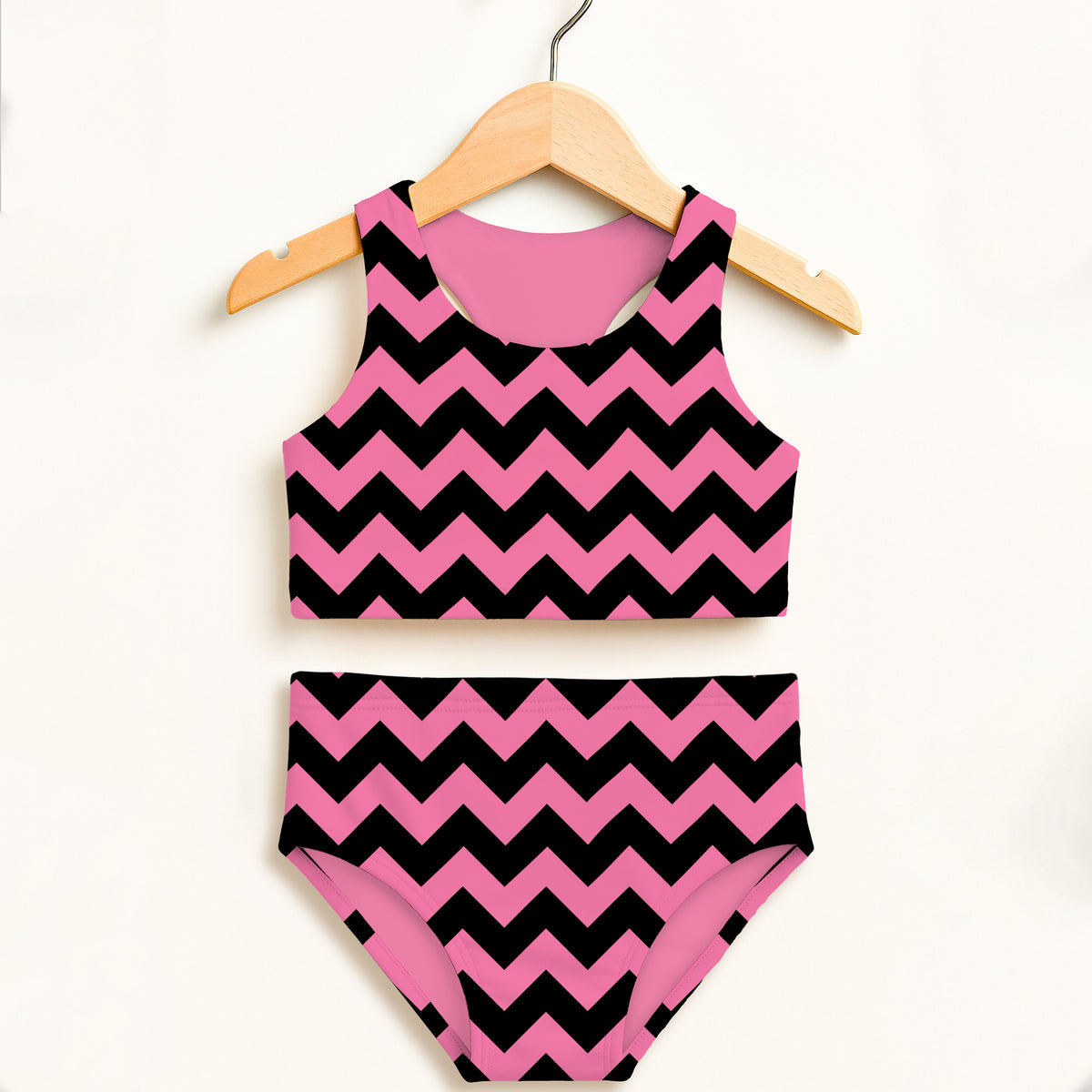 Girls Pink Chevron Halloween Two Piece Swimsuit – Double Layered UPF 50+ High Waisted Comfort