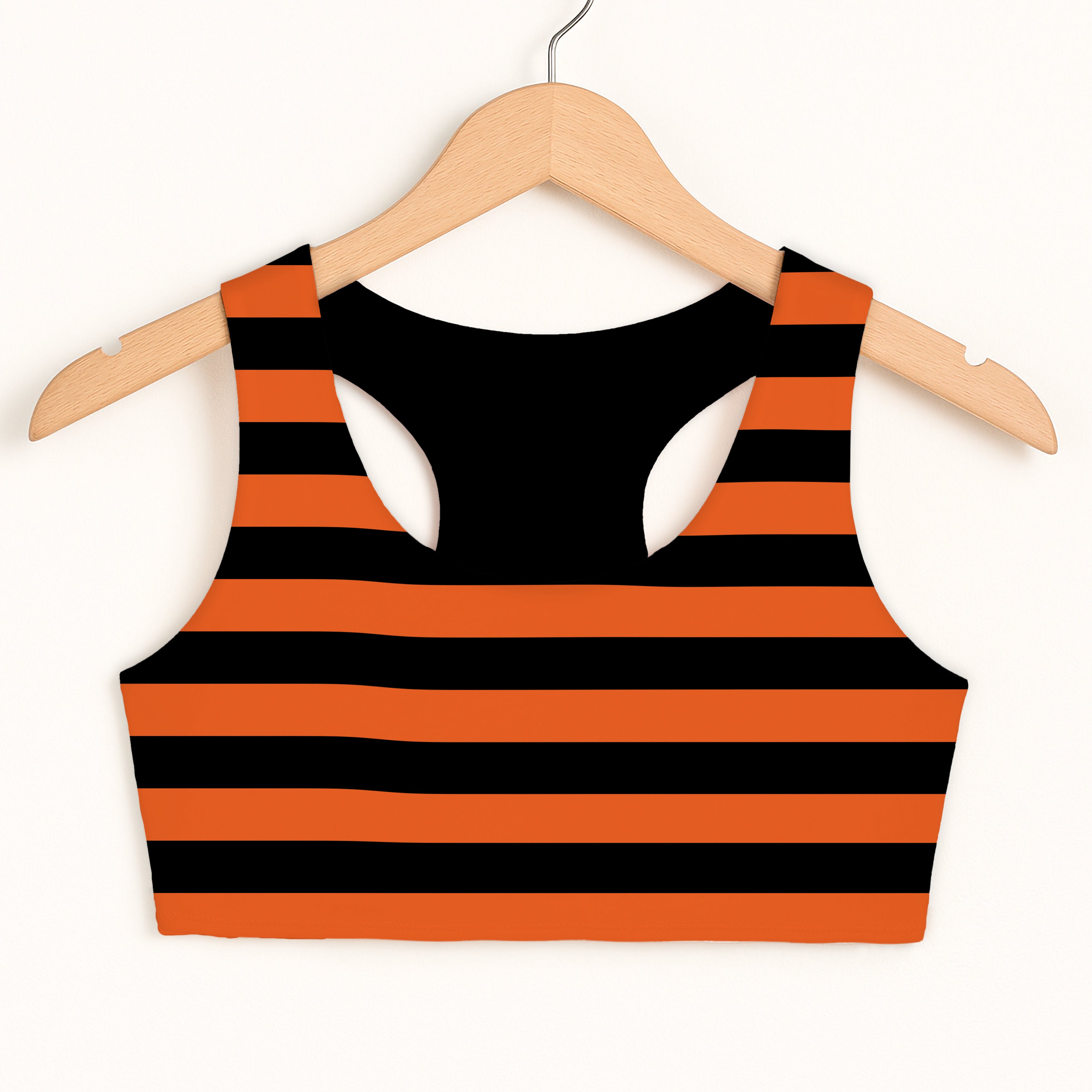 Girls Orange & Black Halloween Sports Bra - Quick Drying, Double Layered Comfort