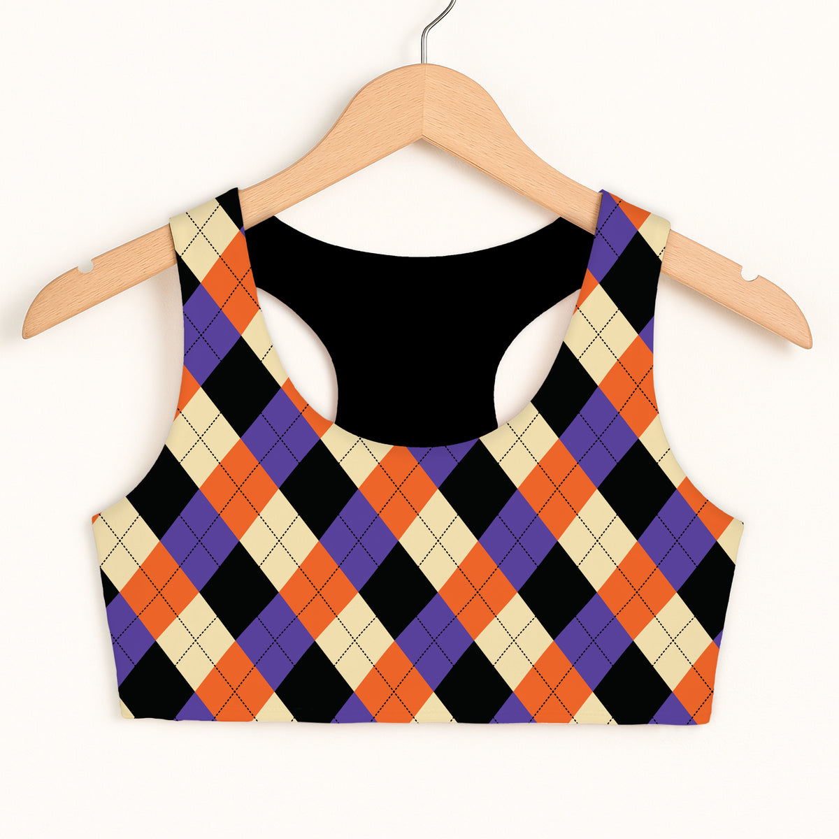 Girls Halloween Argyle Sports Bra - Quick Drying, Double Layered Comfort