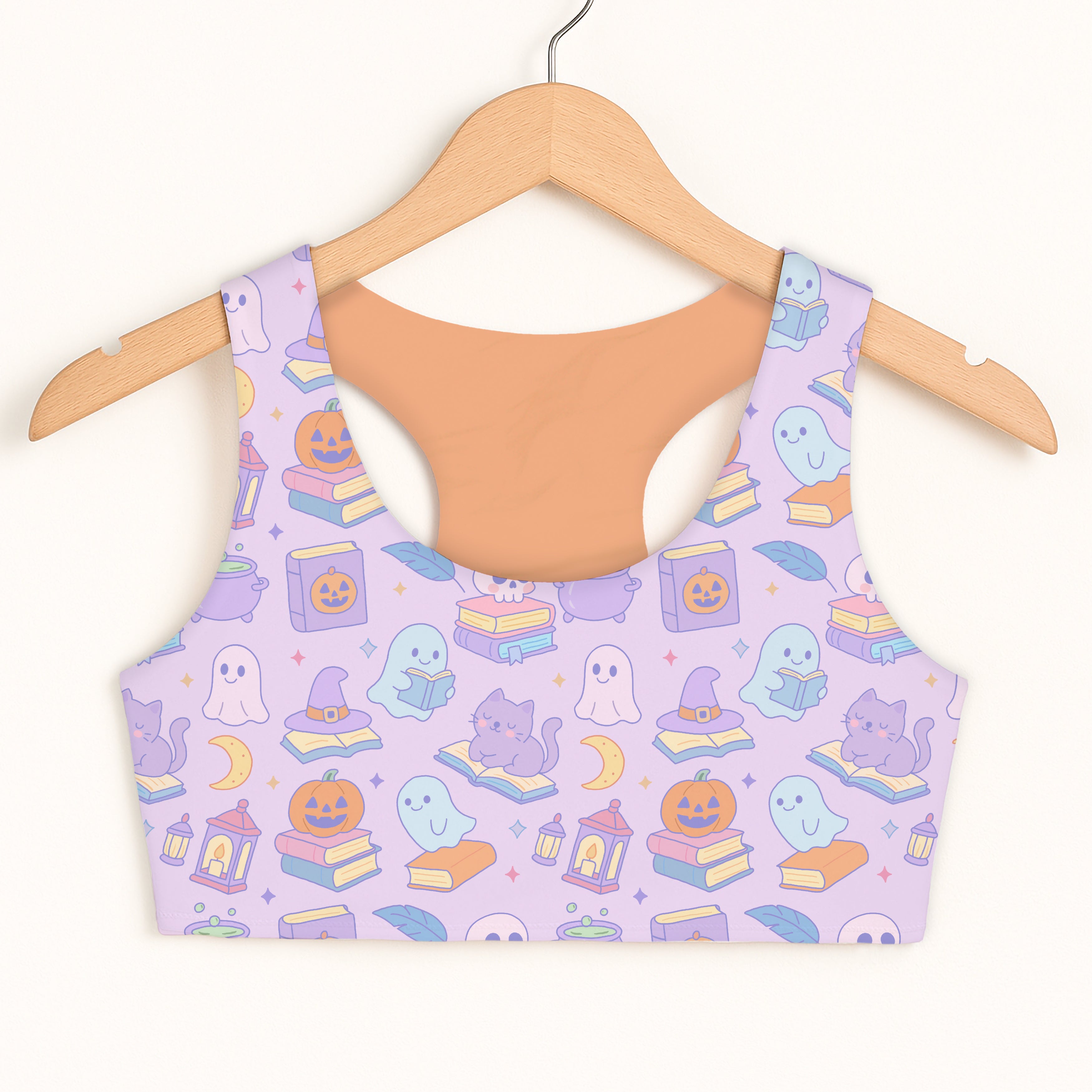 Girls Halloween Books Sports Bra - Quick Drying, Double Layered Comfort