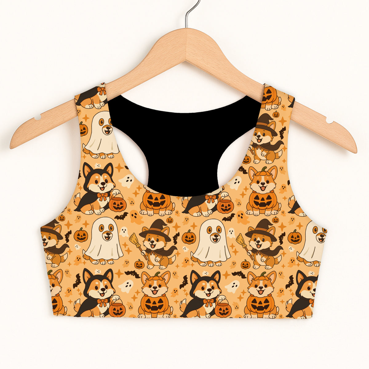 Girls Halloween Corgi Dog Sports Bra - Quick Drying, Double Layered Comfort