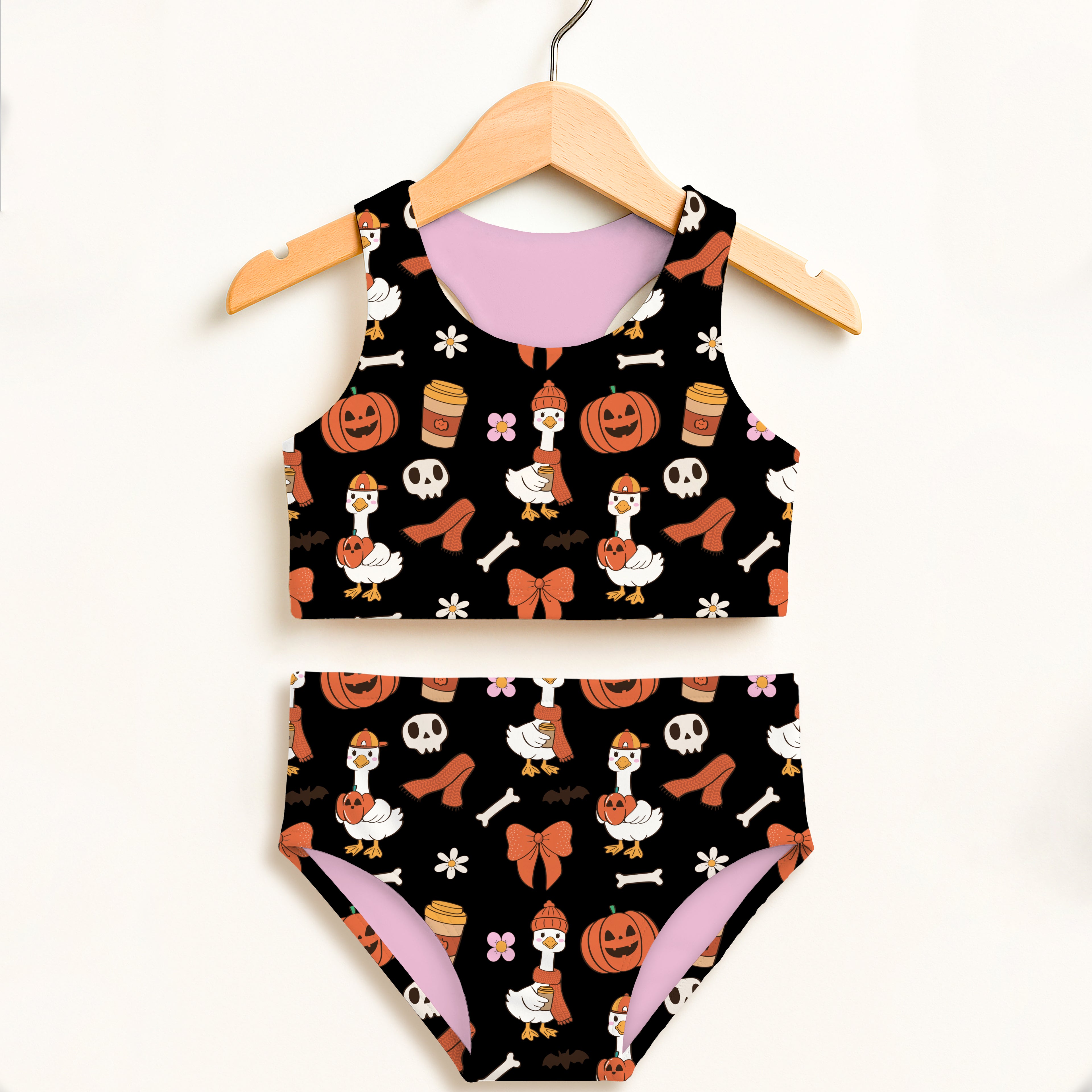 Girls Halloween Goose Two Piece Swimsuit – Double Layered UPF 50+ High Waisted Comfort