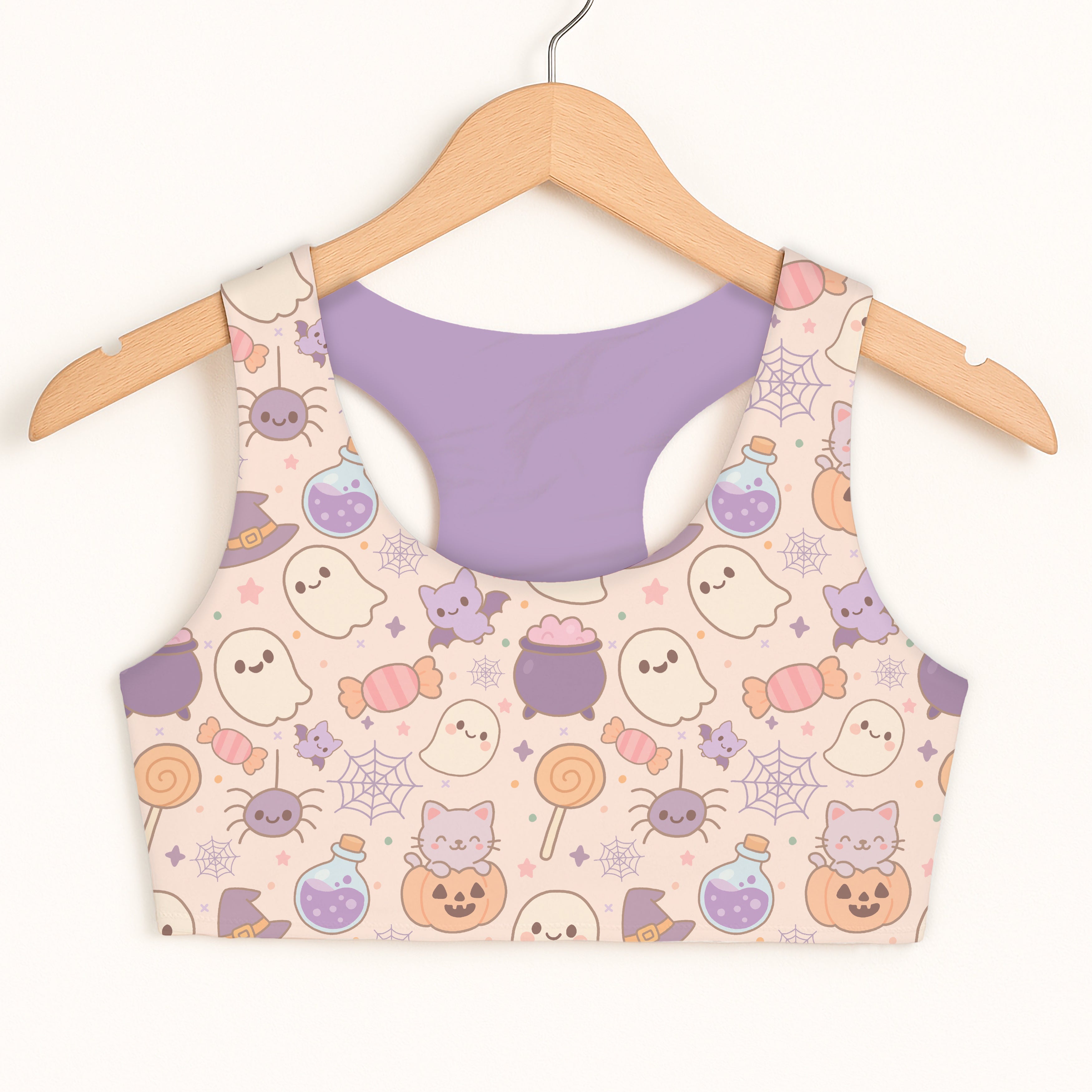 Girls Pastel Halloween Sports Bra - Quick Drying, Double Layered Comfort