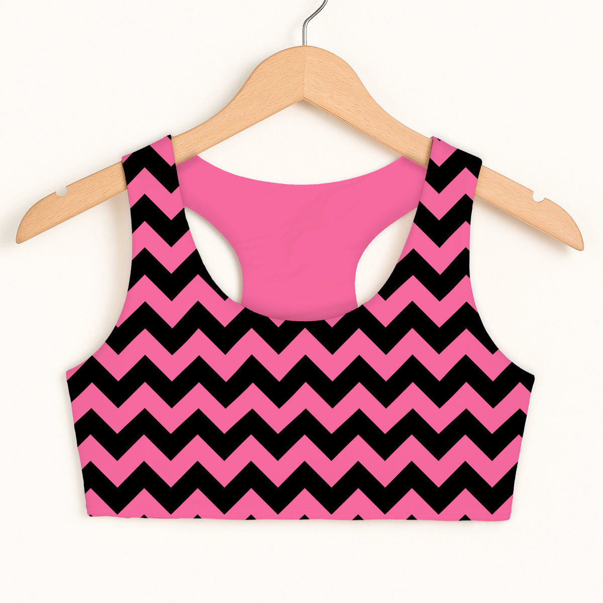 Girls Pink & Black Chevron Halloween Sports Bra - Quick Drying, Double Layered Comfort