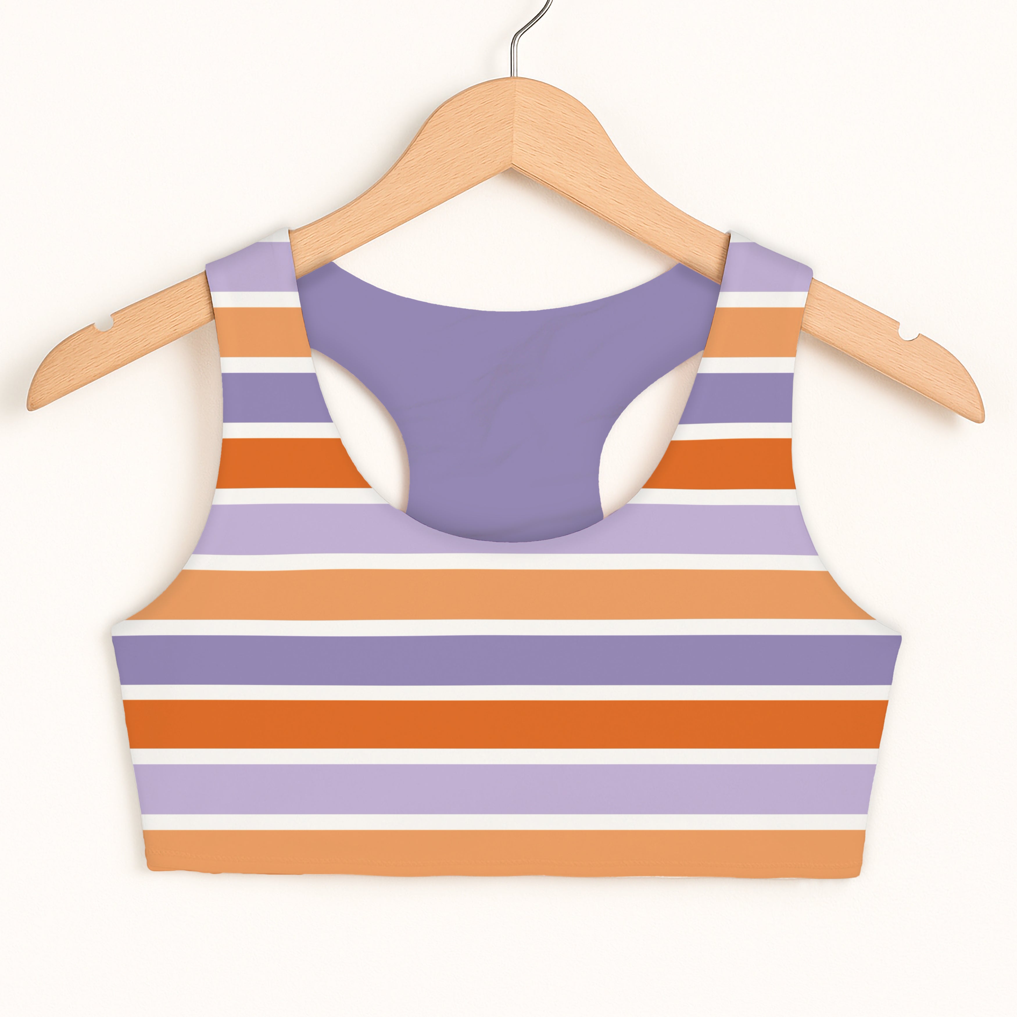 Girls Orange & Purple Striped Halloween Sports Bra - Quick Drying, Double Layered Comfort