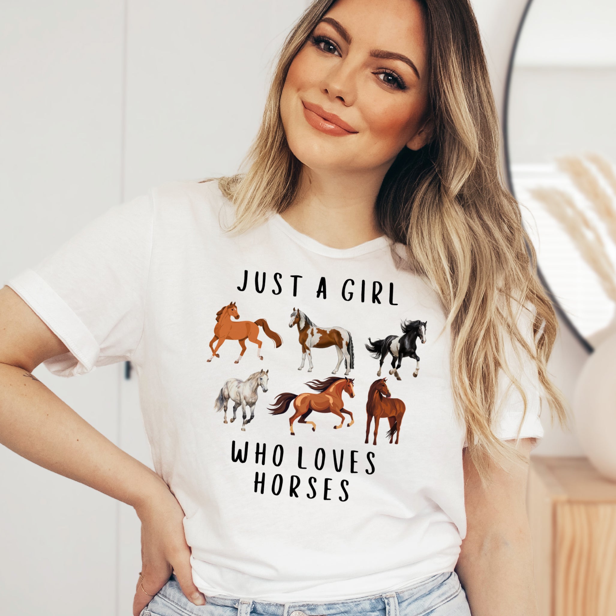 Just A Girl Who Loves Horses T-Shirt - Soft Lightweight Cotton Pre-Shrunk Tee