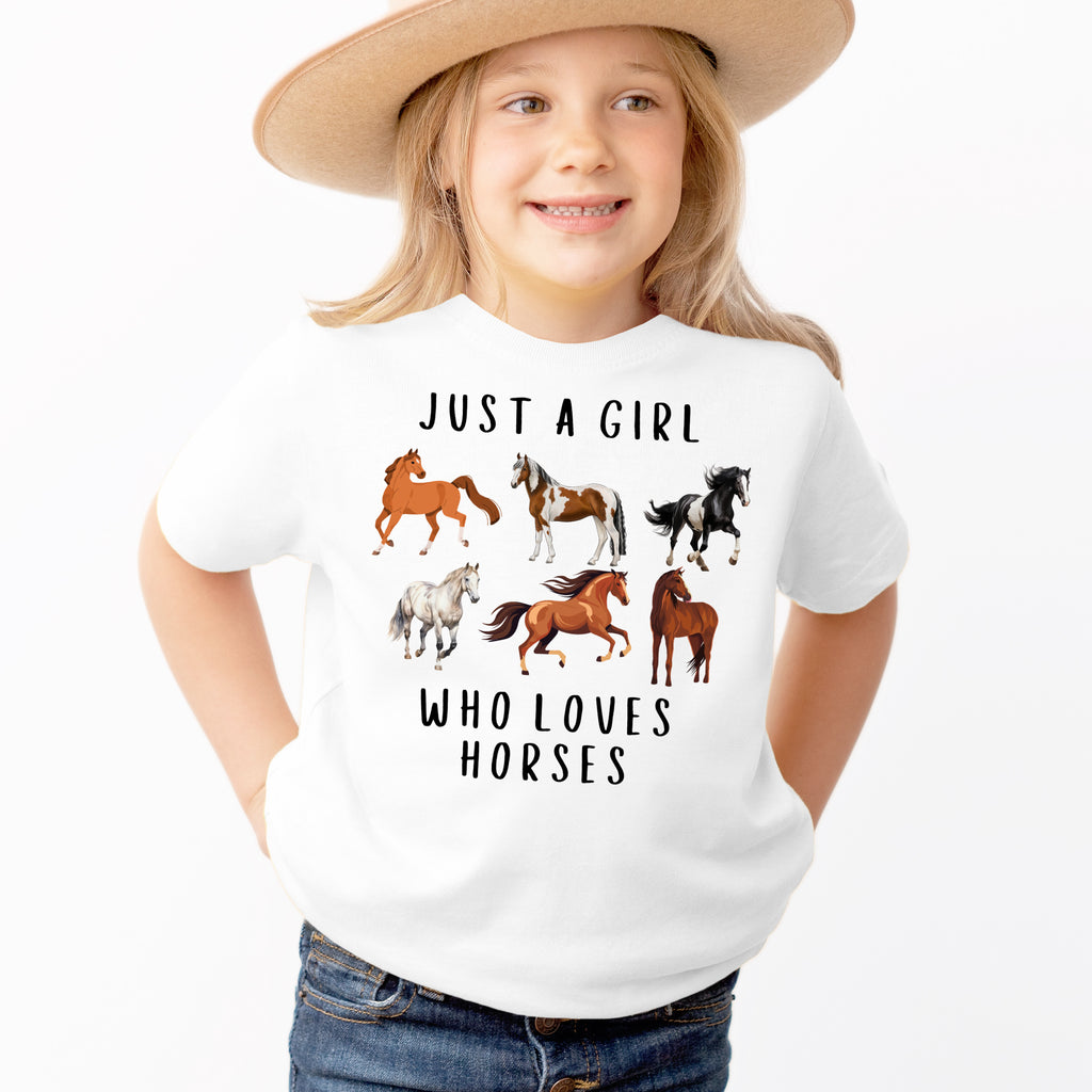 Girls 'Just a Girl Who Loves Horses' T-Shirt - Soft Lightweight Cotton Tee