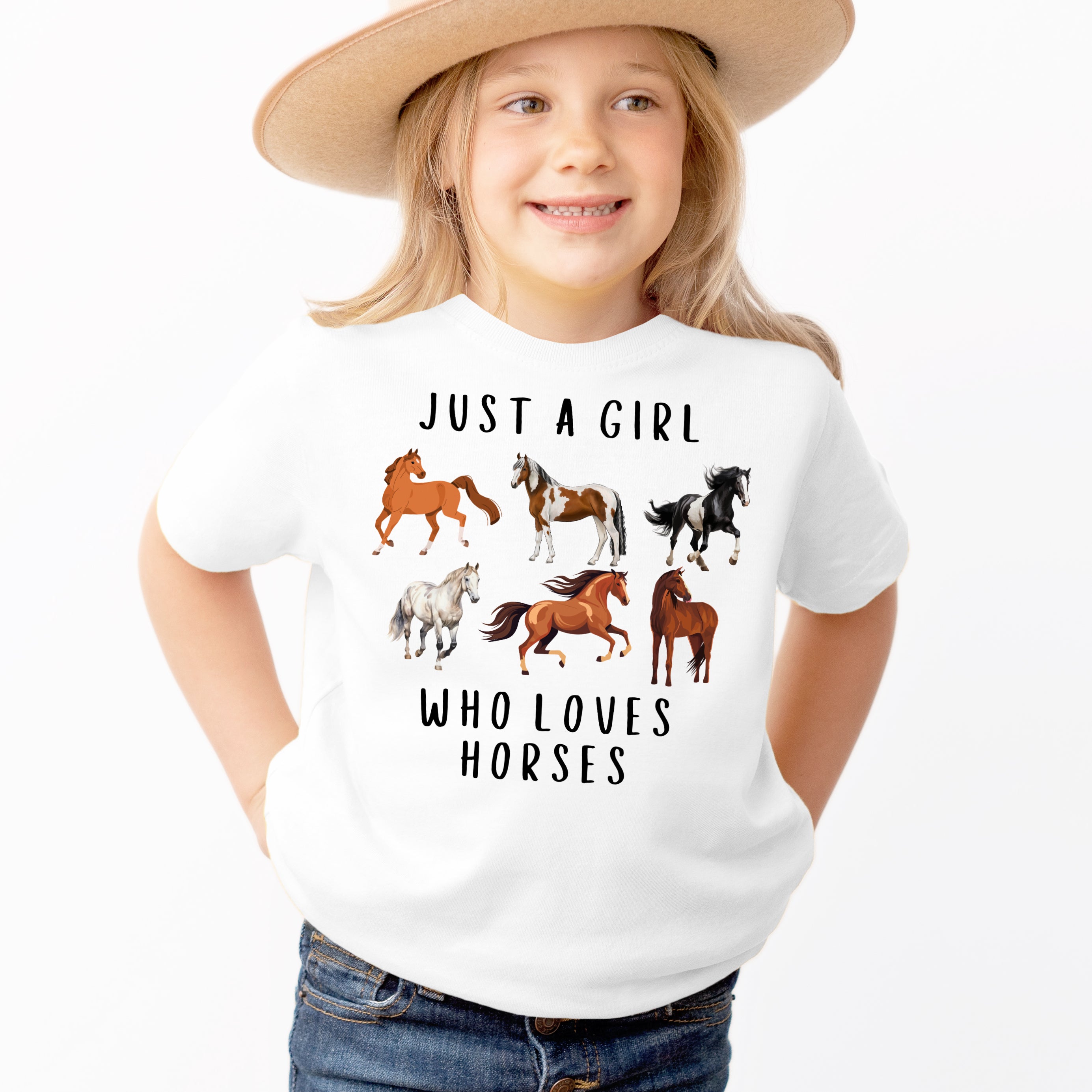 Girls 'Just a Girl Who Loves Horses' T-Shirt - Soft Lightweight Cotton Tee