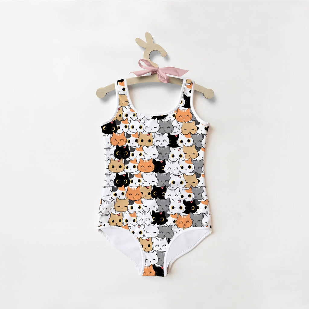 Girls Cat Face Buttery Soft Swimsuit With UPF 50+