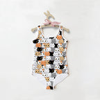 Girls Cat Face Buttery Soft Swimsuit With UPF 50+