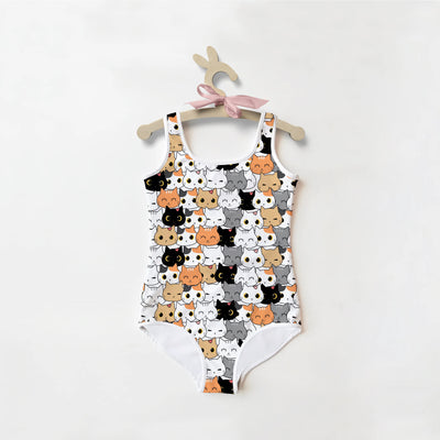 Girls Cat Face Buttery Soft Swimsuit With UPF 50+