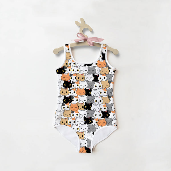 Girls Cat Face Buttery Soft Swimsuit With UPF 50+