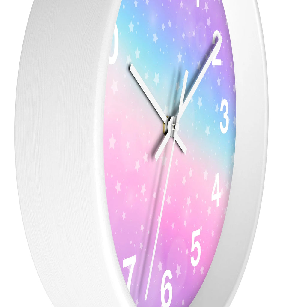 Girls Rainbow Stars Silent Wood Wall Clock