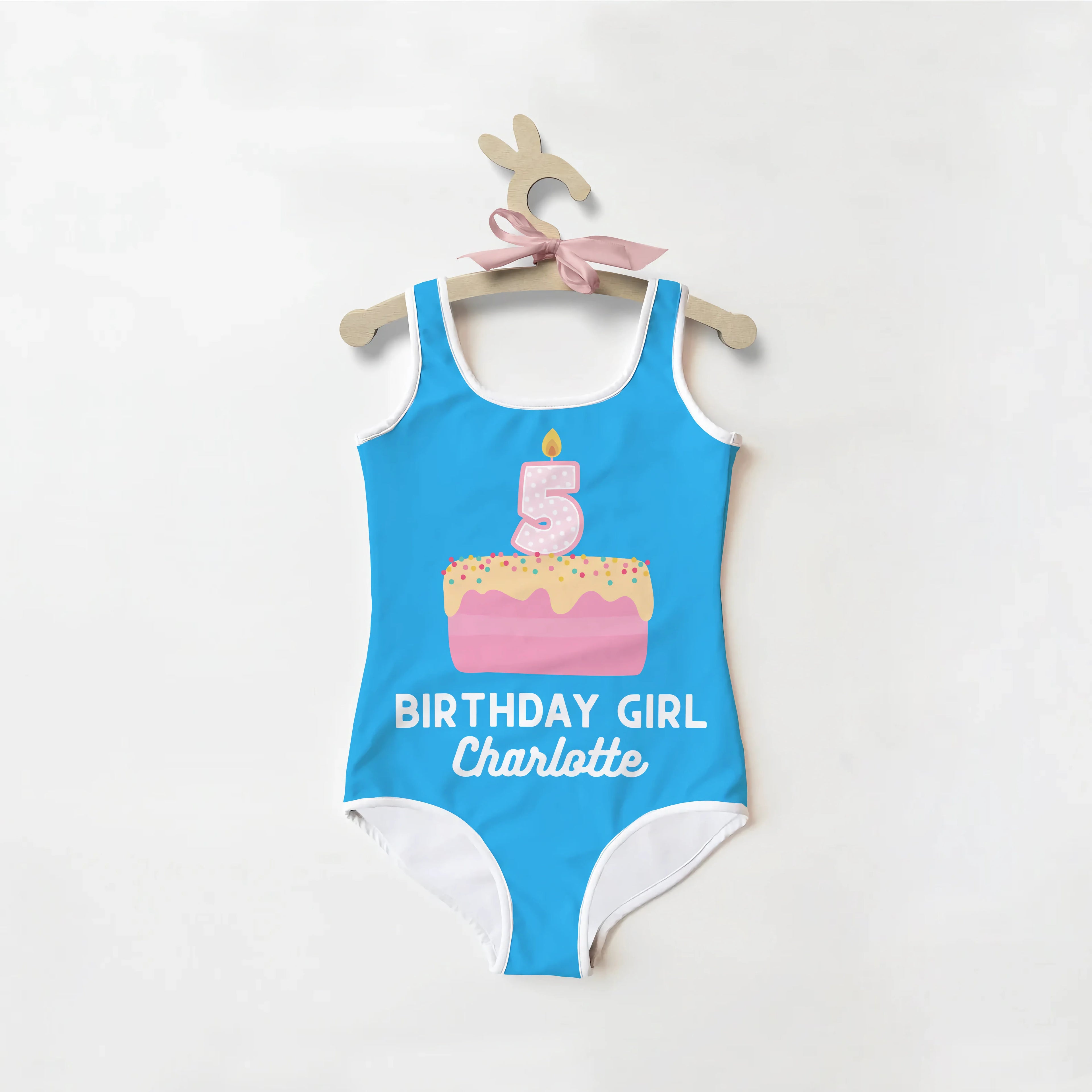 Birthday Girl Custom Name & Age Cake Candle Swimsuit