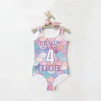 Girls Rainbow Mermaid Custom Age Birthday Swimsuit