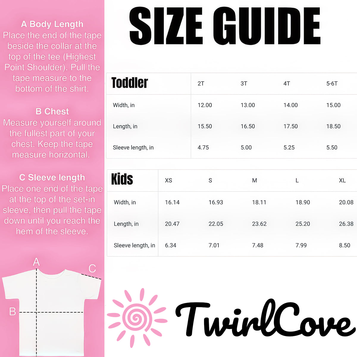 Size guide for Toddler & Kids Corgi Dog T-Shirt – Playful and Comfortable Youth Tee