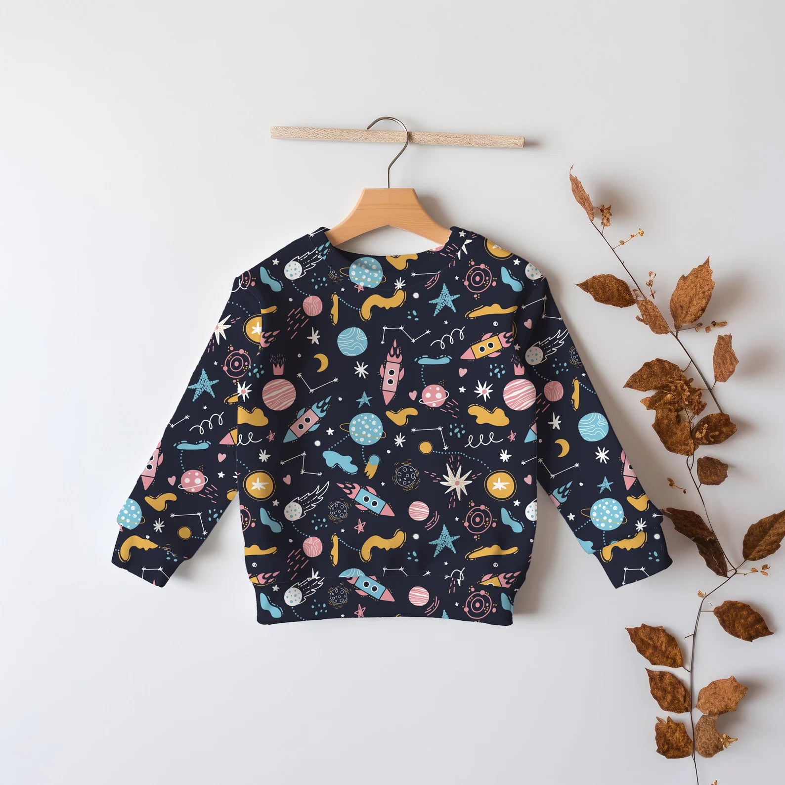 Kids Outer Space Sweatshirt – Cozy Cotton Fleece or Lightweight Sports Fabric
