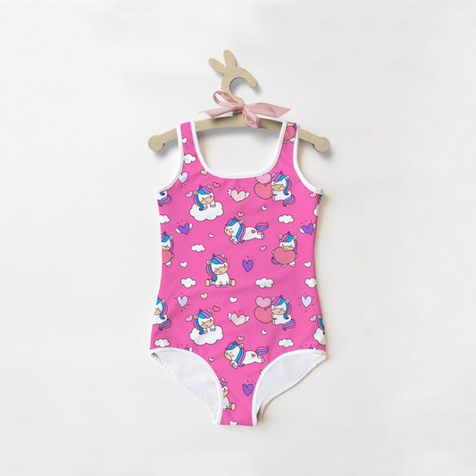 Girls Unicorn Hearts Buttery Soft Swimsuit With UPF 50+